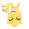 2 Pcs Boys Cute Yellow Sleeveless Swimwear And Cap