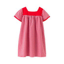 Girl Youth Red Plaid Printed Short Sleeves Dress