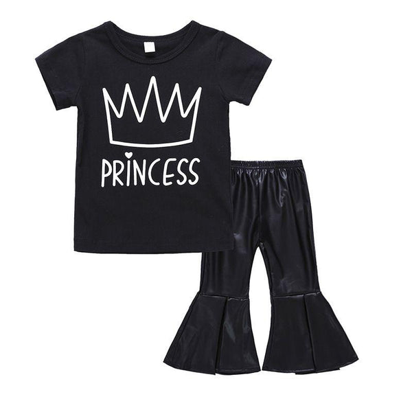 2 Pcs Girls Black Short Sleeves And Pants