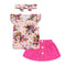 3 Pcs Girl Floral Printed Tops And Pink Skirts And Headband