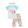 3 Pcs Girl Multicolor Feather Printed Tops And Pants And Headband