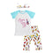 3 Pcs Girl Multicolor Feather Printed Tops And Pants And Headband