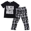 2 Pcs Boys Letter Printed Fashion Tops And Pants