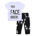 2 Pcs Boys Letter Printed White Tops And Pants