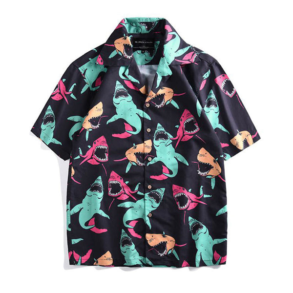 Men Fancy Shark Printed Short Sleeves Shirts