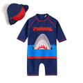 2 Pcs Boys Shark Printed Swimwear And Bathing Cap