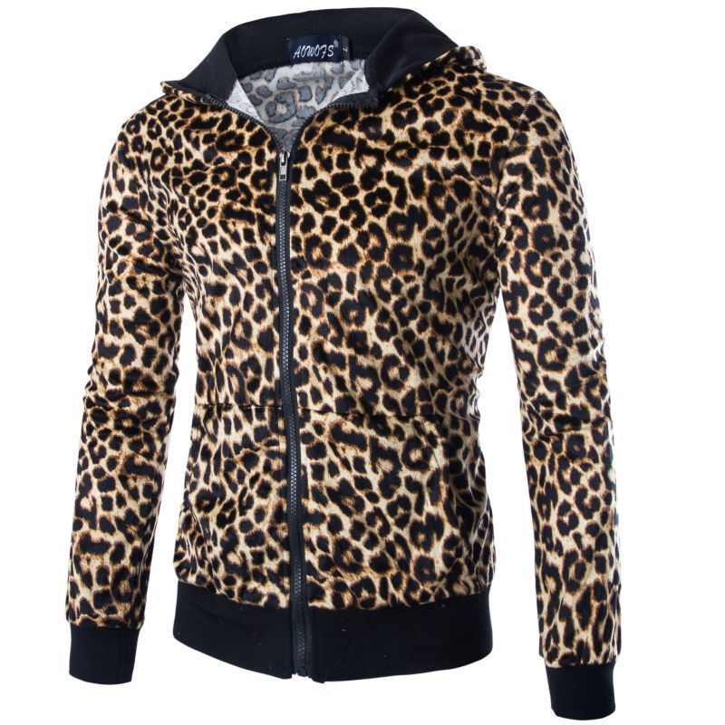 Men Leopard Printed Long Sleeves Coat