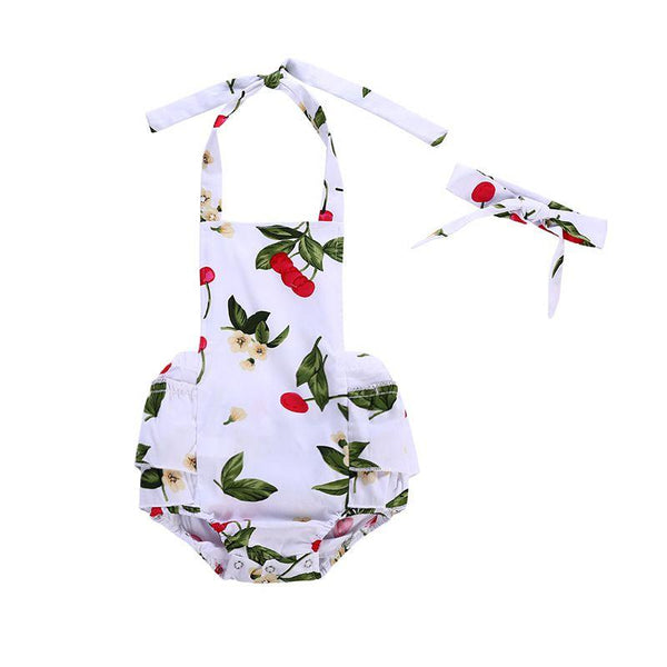 2 Pcs Baby Girls Cherry Printed Bodysuit And Headband