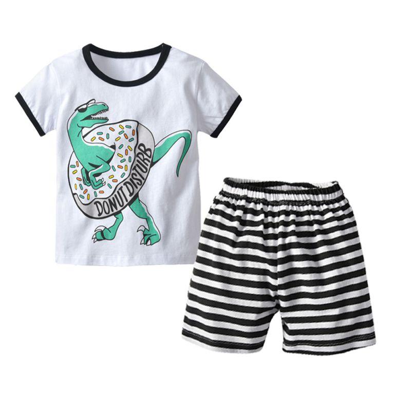 2 Pcs Boys Dinosaur Printed T-shirts And Shorts