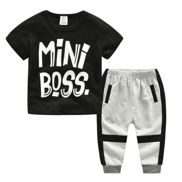 Boys 2 Pcs Cotton Letter Printed T-shirts And Pants