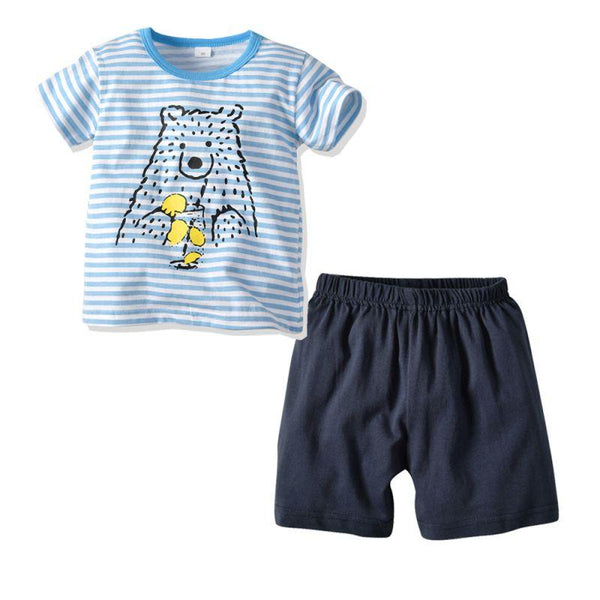 Boys 2 Pcs Set Cotton Bear Printed Tops And Shorts