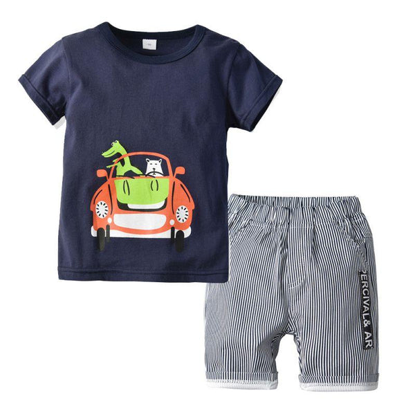 Boys 2 Pcs Set Cotton Cartoon Printed Tops And Shorts