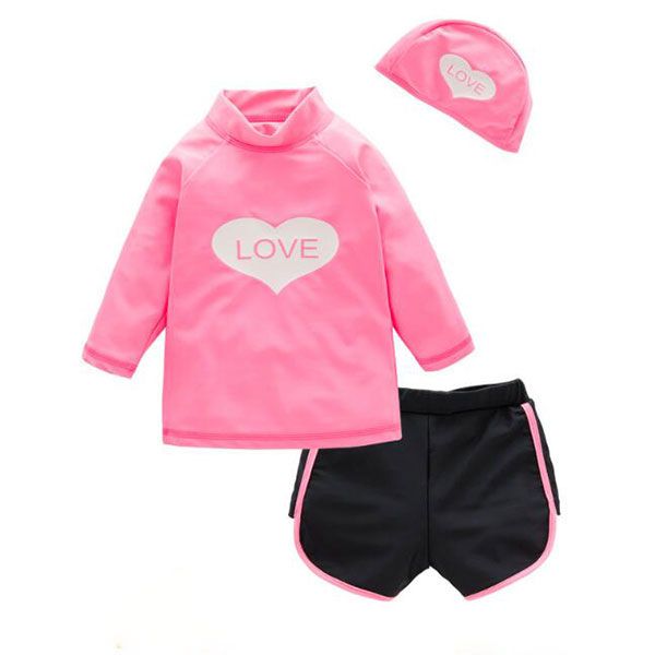 3 Pcs Girl Pink Swimsuit And Cap