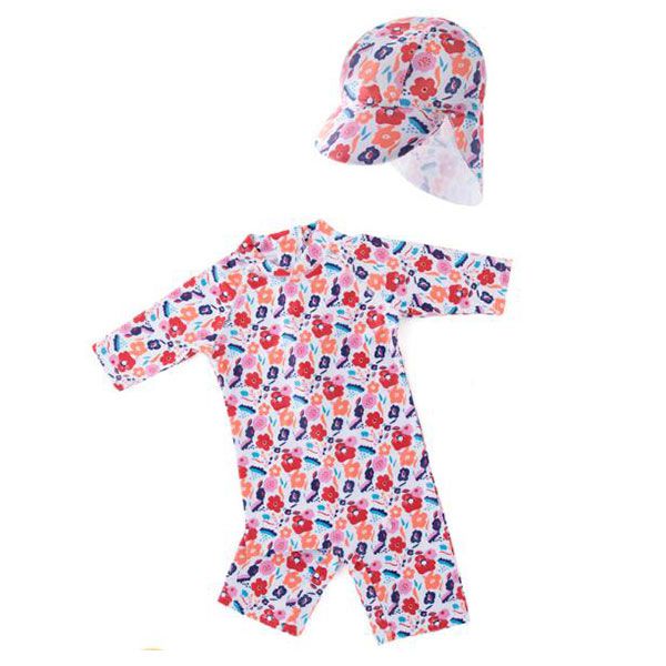 2 Pcs Girl Floral Printed Swimwear And Cap