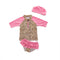 3 Pcs Girl Leopard Print Swimsuit And Bathing Cap