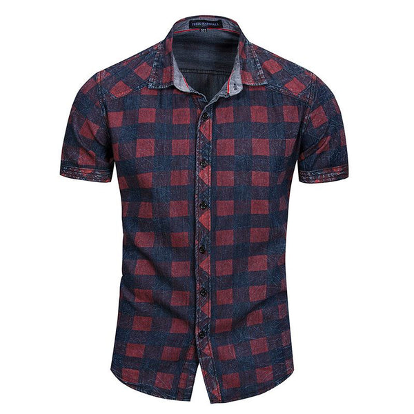 Men Cotton Plaid Printed Short Sleeves Shirts