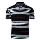 Men Cotton Stripes Printed Short Sleeves Polo Shirts