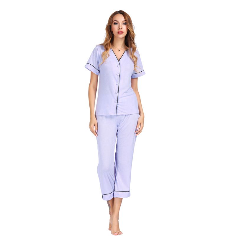Casual Lady Solid Color Short-sleeve Sweet Pajama Set