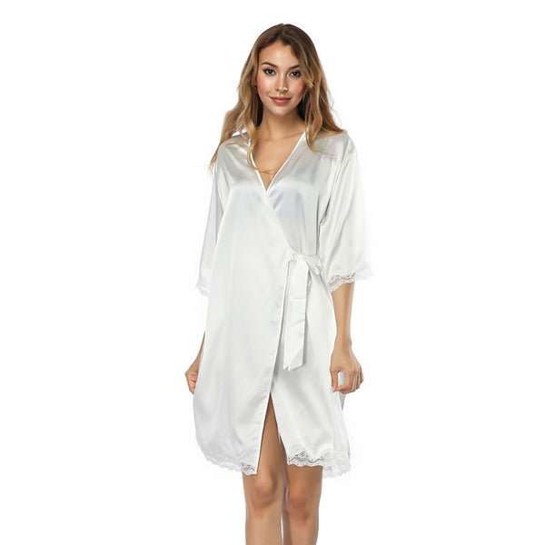 Casual Women Solid Color Half Sleeve Surplice Loose Night-robe