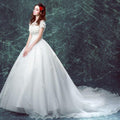 New Arrival Short-sleeve Mesh Patchwork Sweep Length Train Wedding Dress