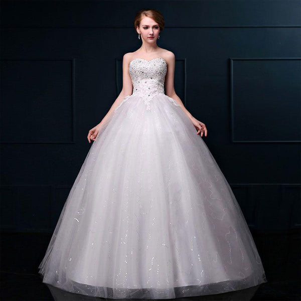 Women Classic Strapless Pattern Rhinestone Decorated Plus Size Wedding Gown