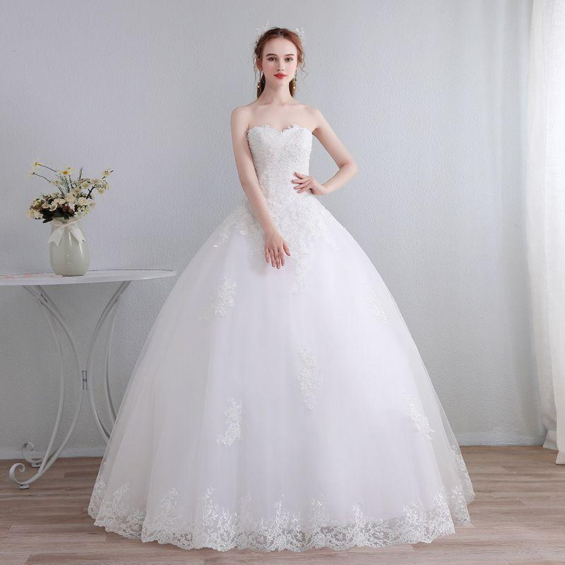 Classic Strapless Defined-waist Floor Length Multilayer Tulle Skirt Wedding Dress