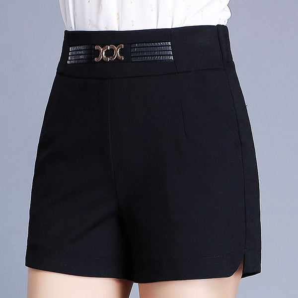 Fashion Elegant Women Solid Color High-waisted Casual Shorts