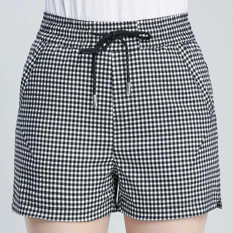 Hot Sale Women Gingham Pattern Young Women Casual Elastic Waist Shorts