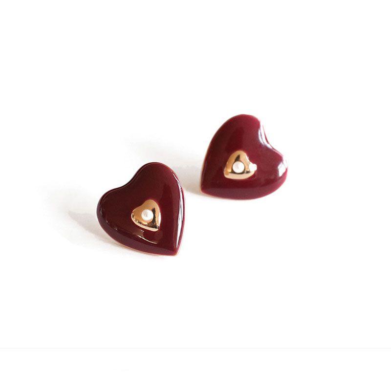 Cute Heart Shape Women Enameled Stud Earrings