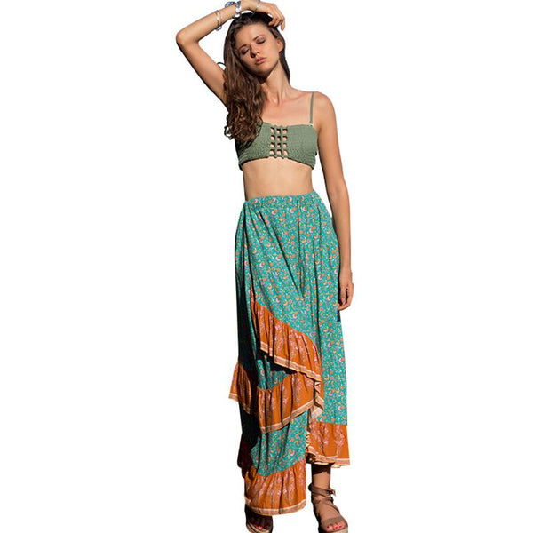 Bohemian Style Hollow Out Crop Top Irregular Hemline Skirt Vacation Set