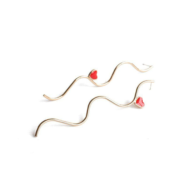 Fashion Cute Heart Design Women Long Length Wavy Earrings