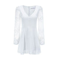 Fashion White V Neck Hollow Out Long Sleeves Chiffon Dress