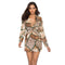 Fashion Contrast Animal Print Design Long-sleeve V neck Dress