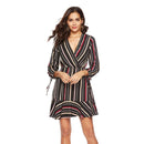 Elegant Women Long-sleeve Stripes Pattern Ruffle Hemline Dress