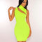 Women Fashion Neon Color Irregular Hollow Out Design Tight Dress