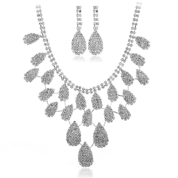 Fashion Women Shiny Rhinestone Drop Shape Jewelry Set