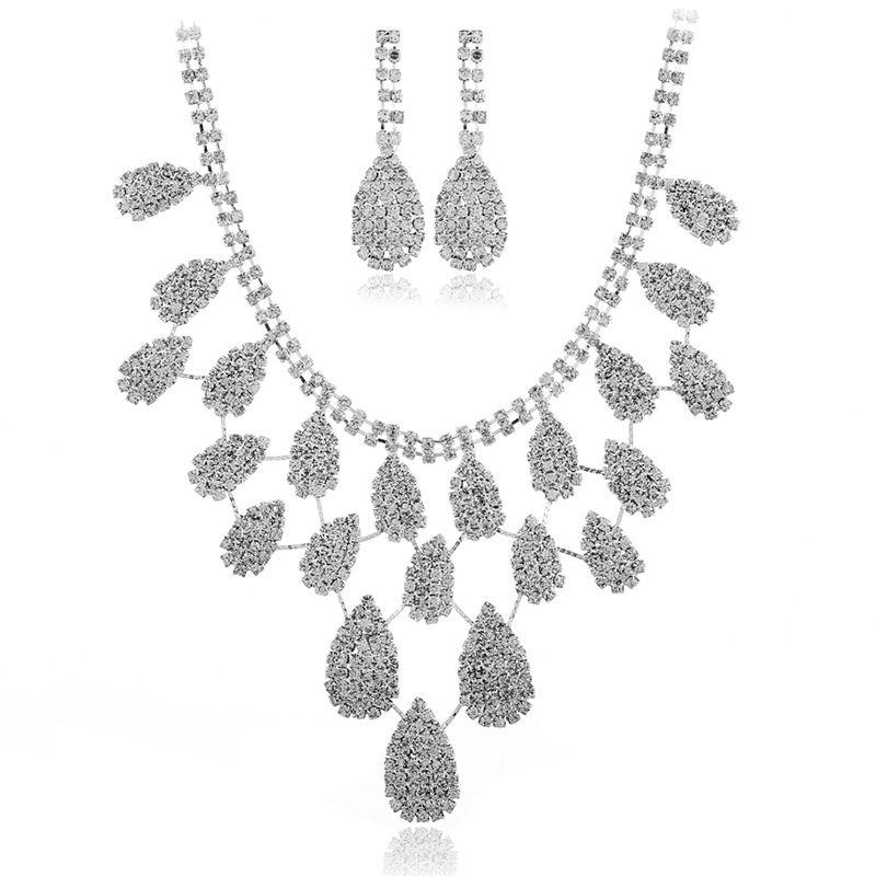 Fashion Women Shiny Rhinestone Drop Shape Jewelry Set