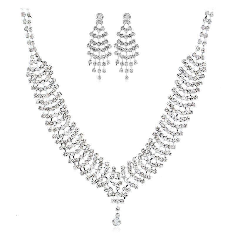 Women Fashion Silver Color Alloy Rhinestone Jewelry Set