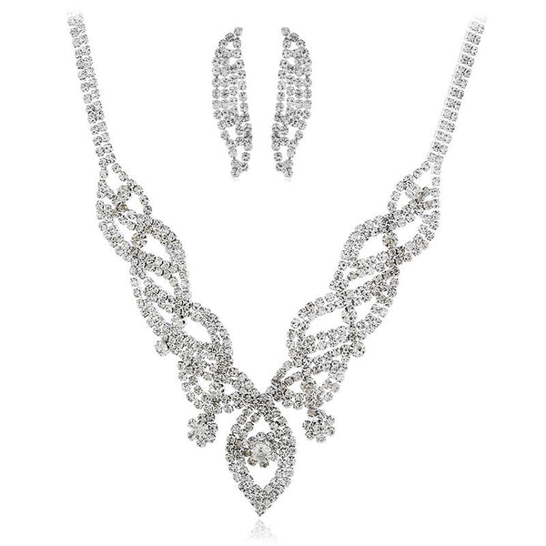 Creative Braided Design Women Shiny Rhinestone Necklace Earrings Set