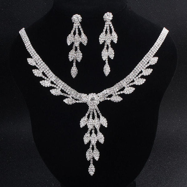 Women Romantic Wedding Jewelry Geometric Pattern Rhinestone Set
