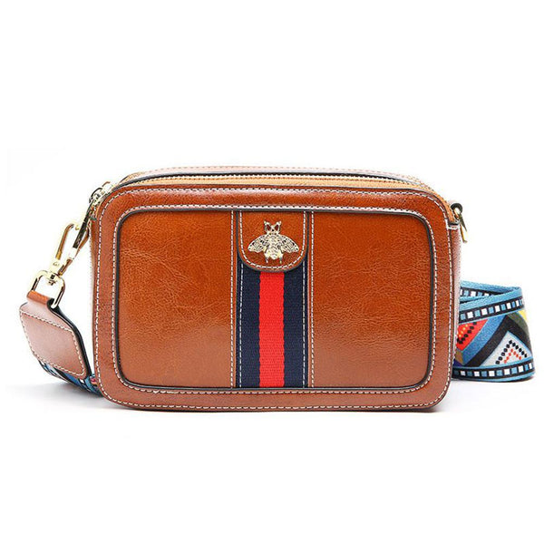 Contrast Fashion Bee Design Mini Square Shape Leather Bag