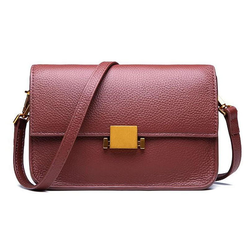 Women Simple Design Square Shape Mini Size Lock Catch Leather Bag