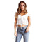 White Frilled Short-sleeve Lace-up Design Crop Top