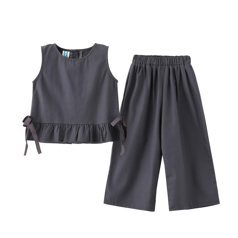 2 Pcs Youth Girl Cotton Sleeveless Tops And Loose Pants