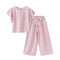 2 Pcs Girl Cotton Stripes Printed Ruffle Design Tops And Pants