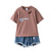 2 Pcs Youth Girl Cotton Letter Printed T-shirts And Denim Shorts