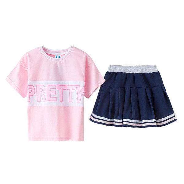 2 Pcs Sweet Girl Junior Cotton T-shirts And Skirt