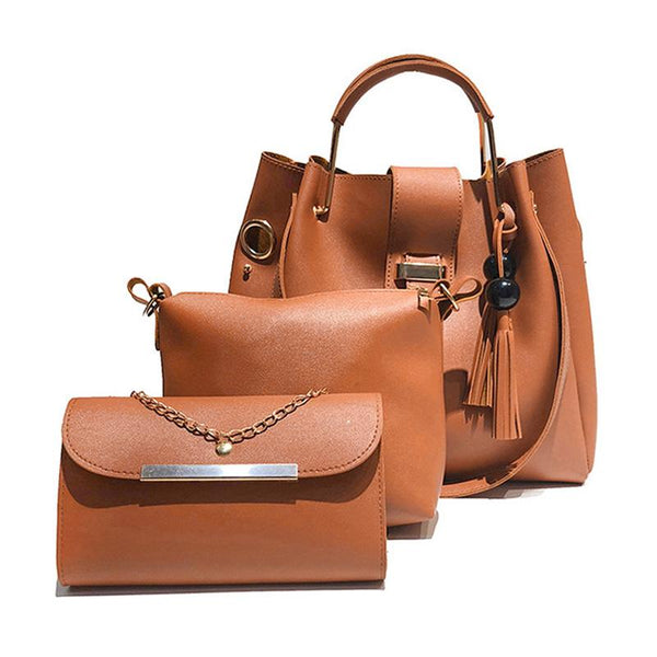 3pcs New Fashion Graceful All-matched Office Style Wooden Ball Tassels Purse Handbag Crossbody Bags Set