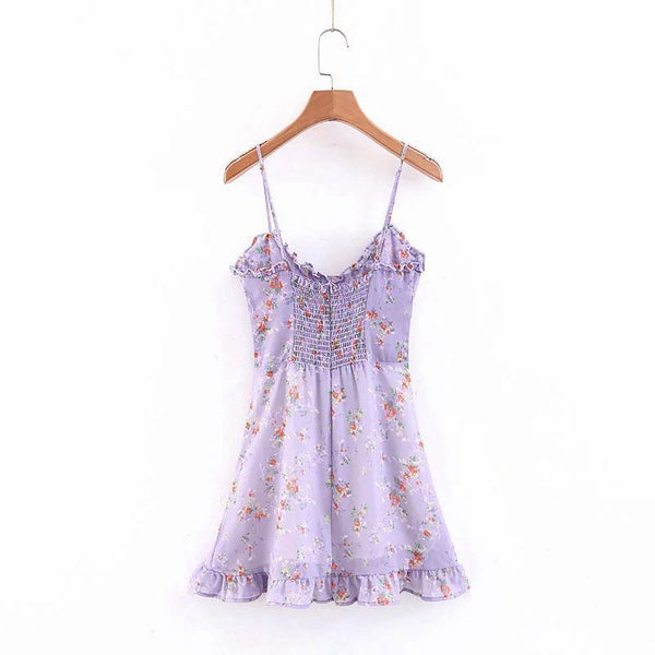 Flower Printed Unique Frilled Lace-up Cut Out Design Women Mini Dress