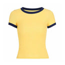 Fashion Contrast Short-sleeve Round Neck Knitting Stretchy Tee